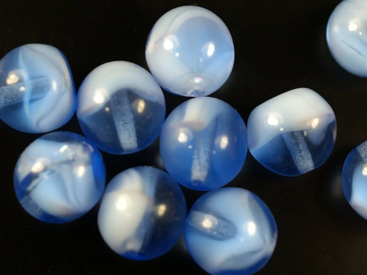 10 Pcs Blue 12 Mm Glass Round Beads Pc-60 T036