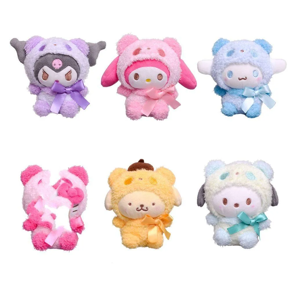 10Cm Kawaii Sanrio Anime Kuromi Melody Cinnamoroll Kt Cat Purin Dog Plush Toy Keychain Animals Cute Plushie Pendant Doll Girls