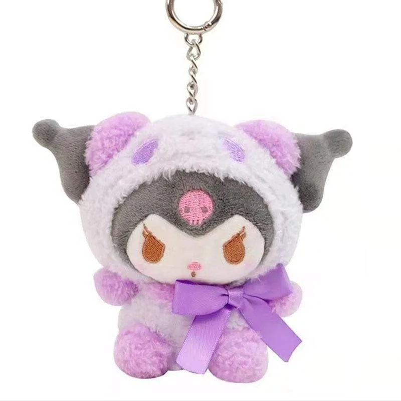 10Cm Kawaii Sanrio Anime Kuromi Melody Cinnamoroll Kt Cat Purin Dog Plush Toy Keychain Animals Cute Plushie Pendant Doll Girls