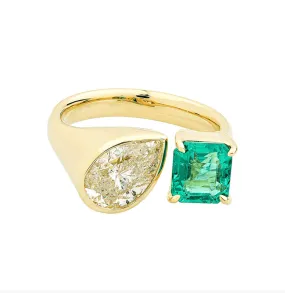 14K & 18K Gold Emerald and Pear Cut Diamond Ring