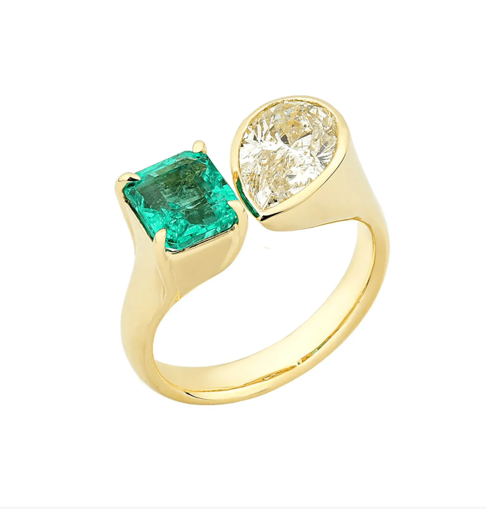 14K & 18K Gold Emerald and Pear Cut Diamond Ring