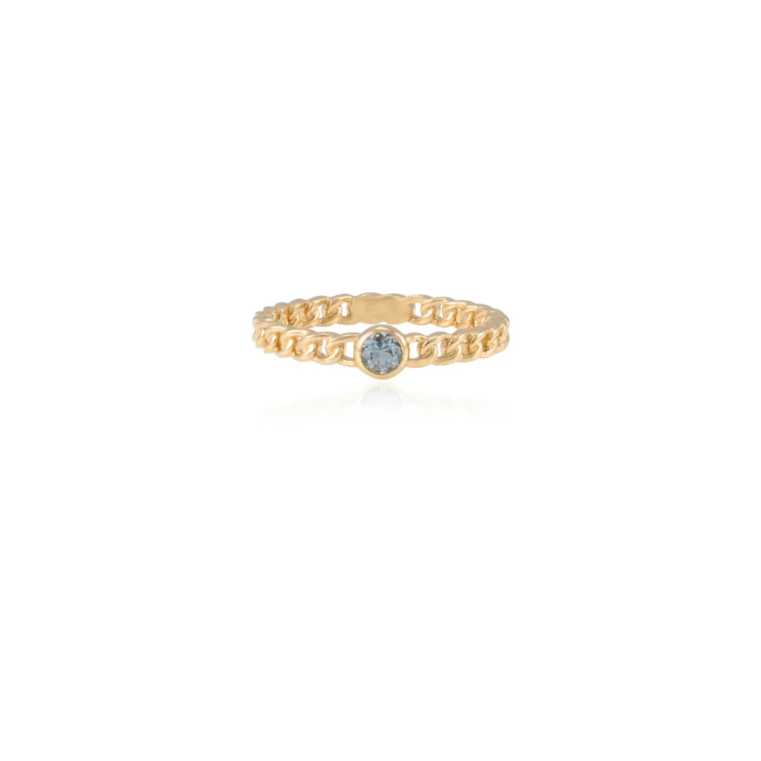 14K Gold Blue Topaz Solid Chain Ring