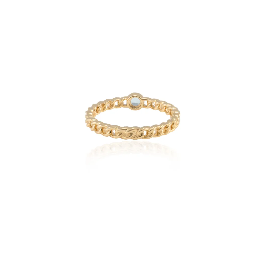 14K Gold Blue Topaz Solid Chain Ring