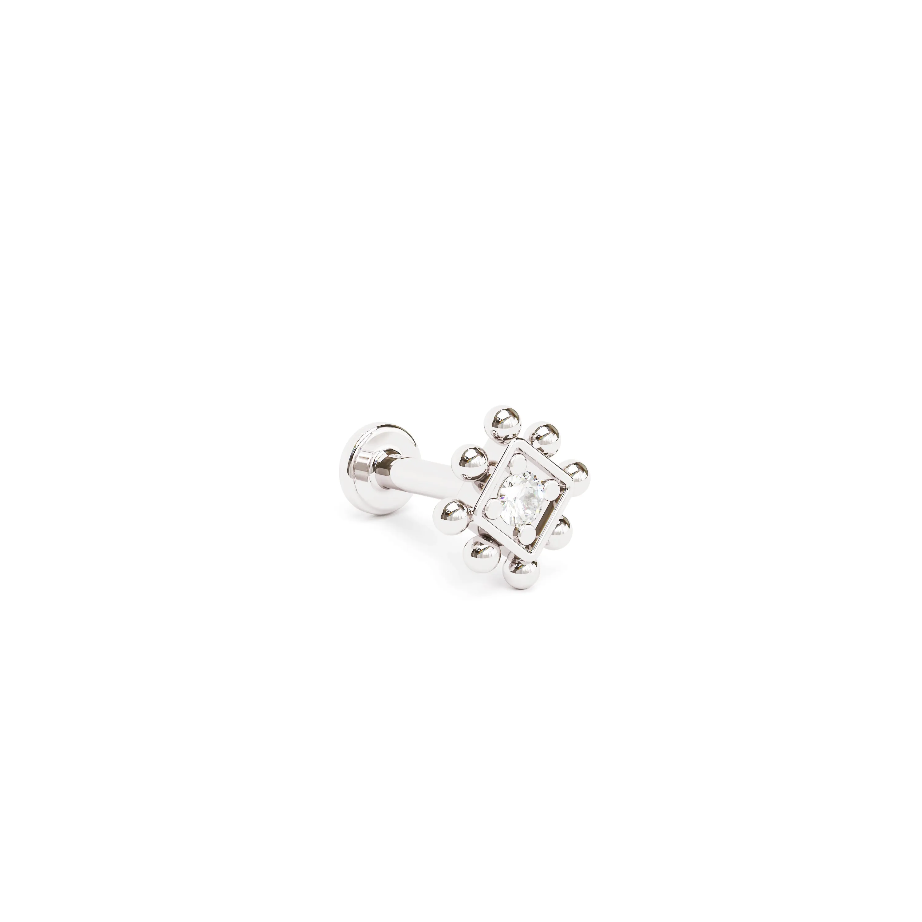 14K Gold Diamond Beaded Square Stud