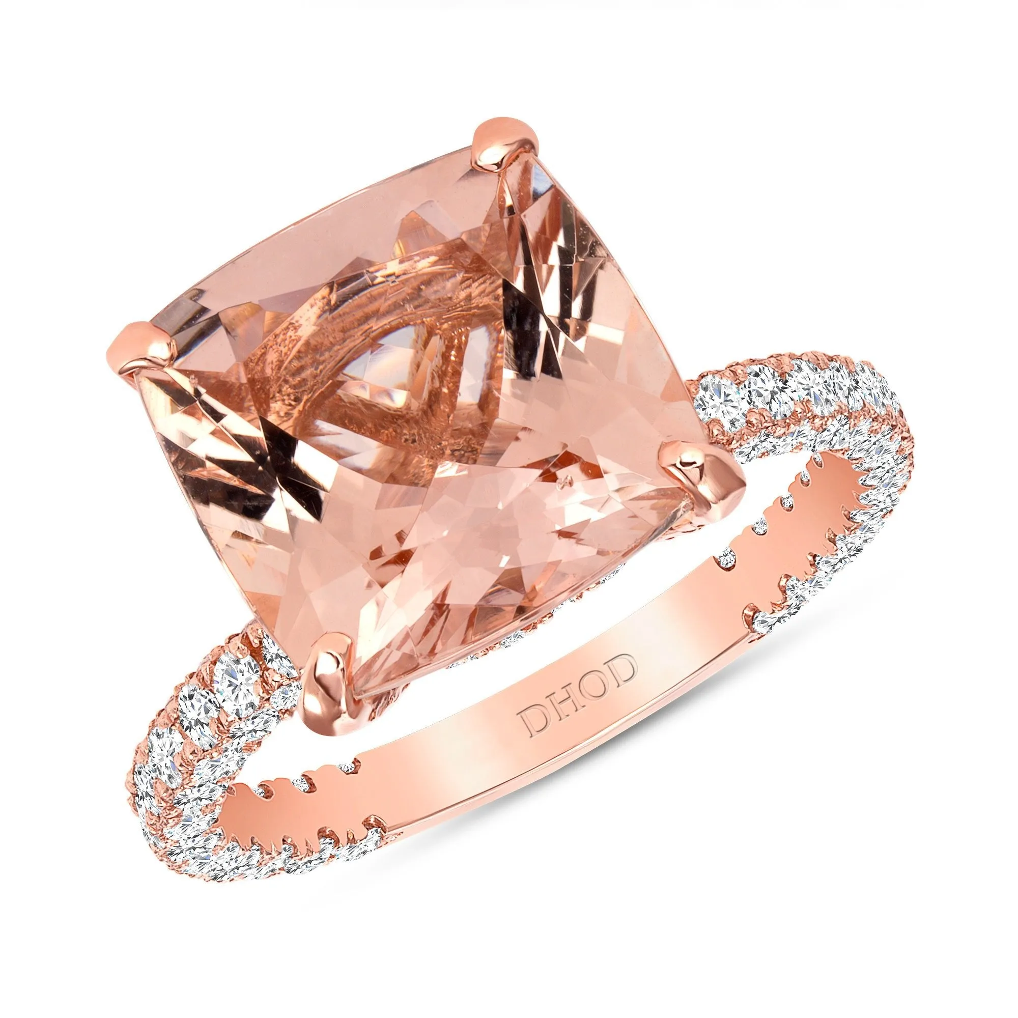 14K Gold Diamond Ring with 4ct Cushion Morganite Ring