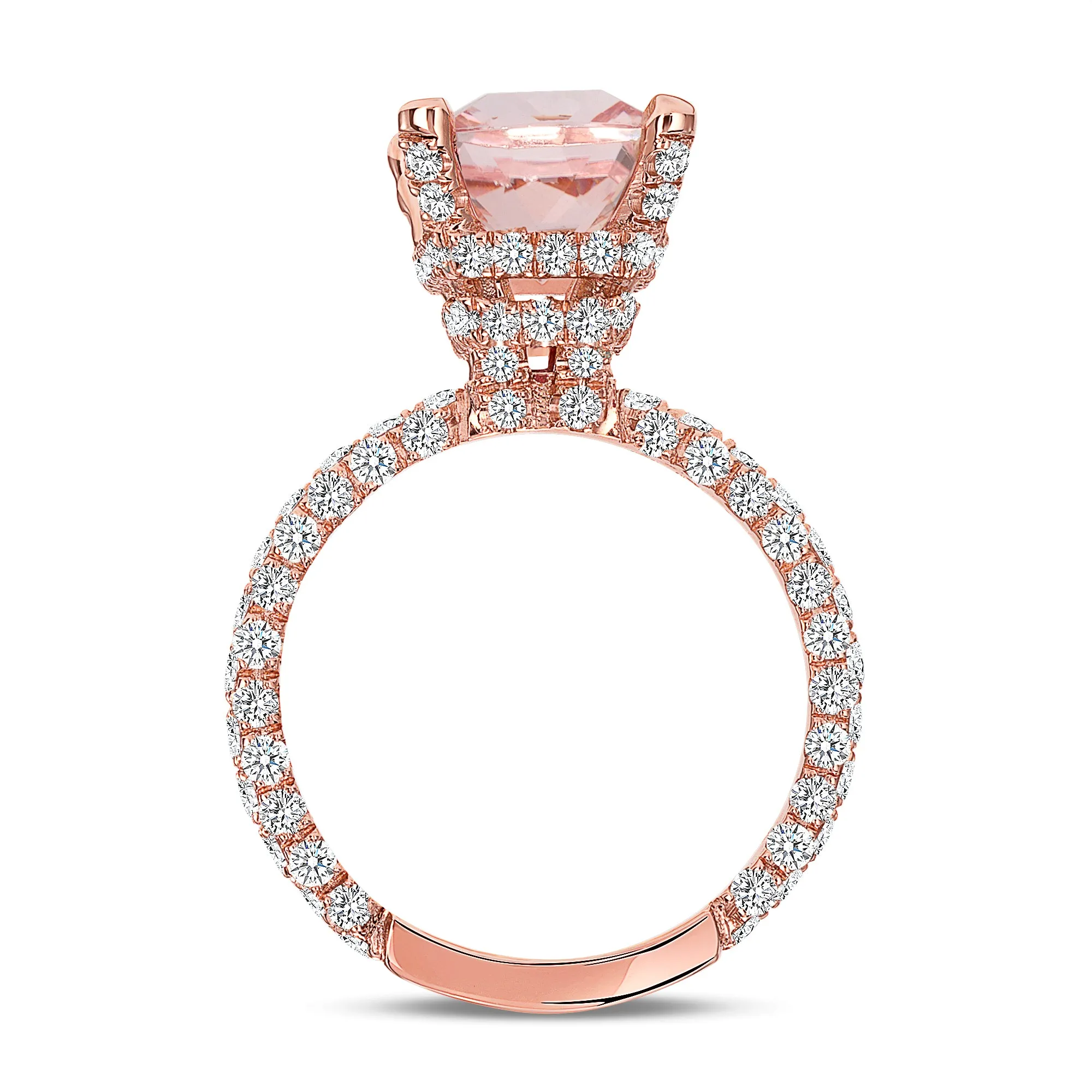 14K Gold Diamond Ring with 4ct Cushion Morganite Ring