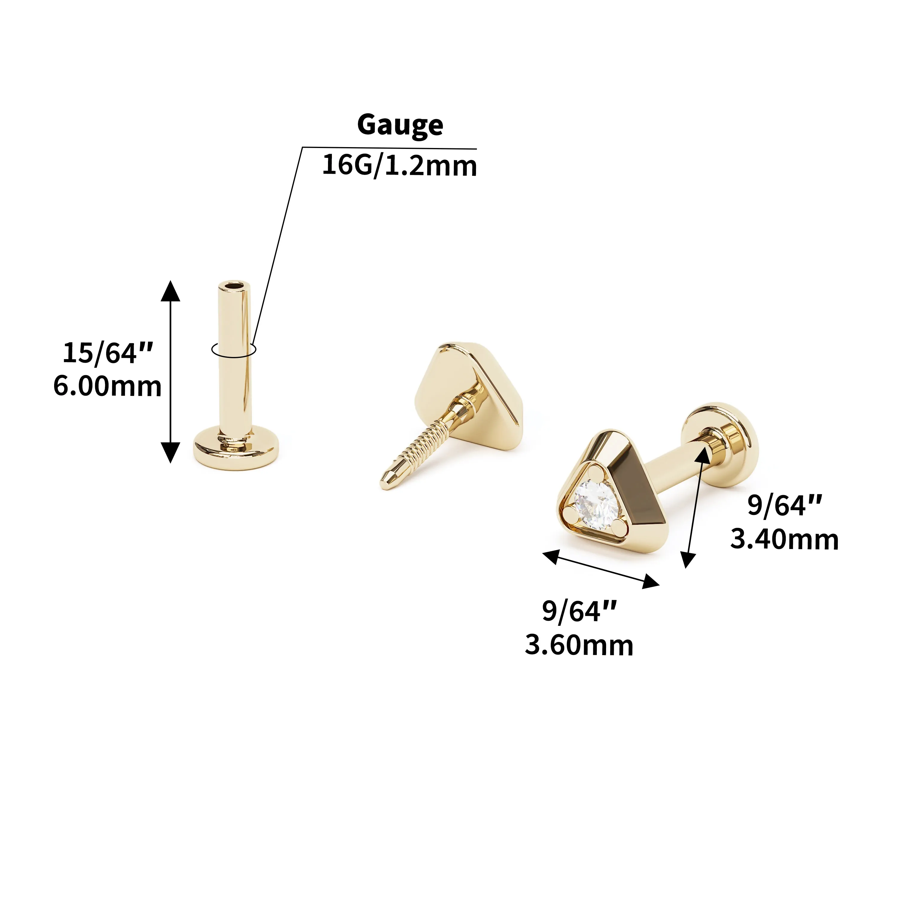 14K Gold Diamond Triangle Stud