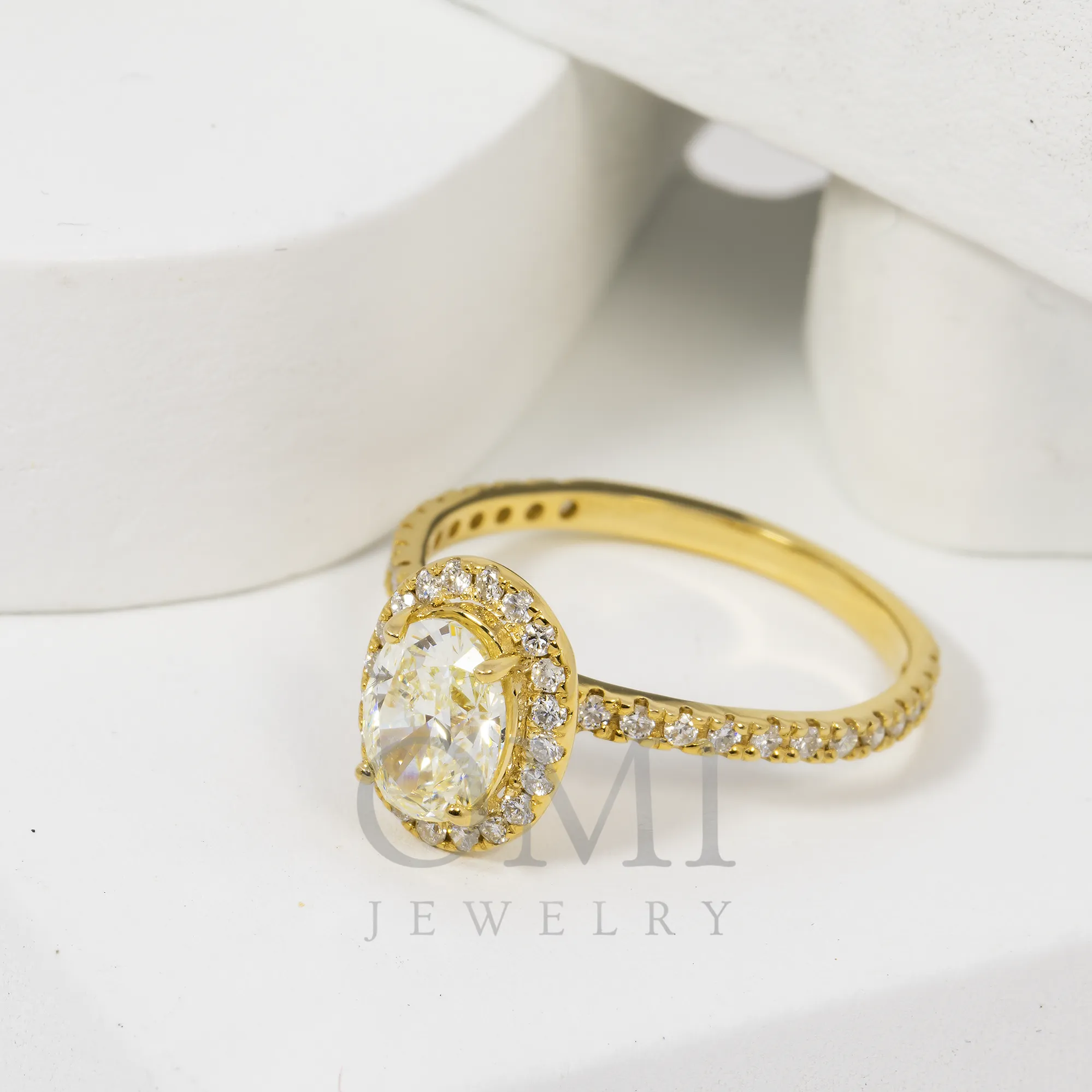 14K GOLD OVAL CUT YELLOW HALO DIAMOND ENGAGEMENT RING 1.52 CTW