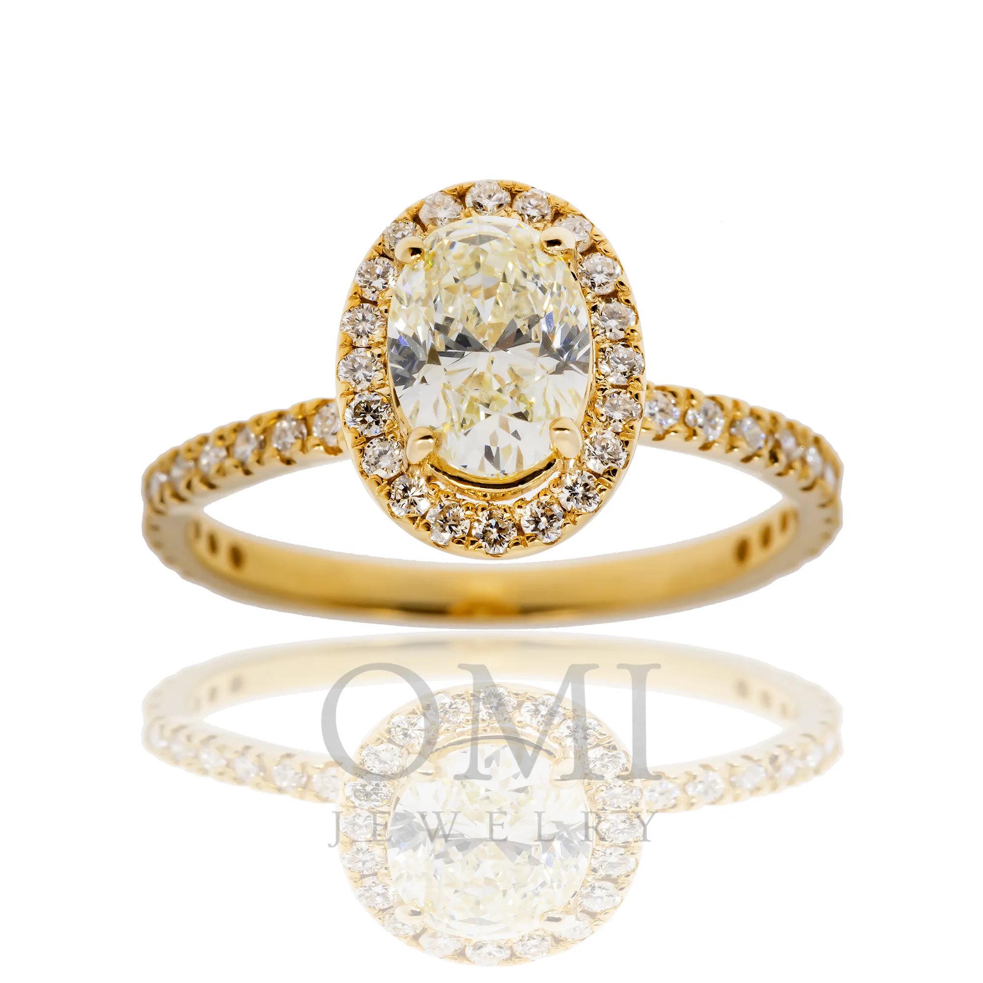 14K GOLD OVAL CUT YELLOW HALO DIAMOND ENGAGEMENT RING 1.52 CTW