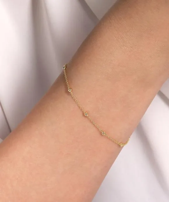 14K Yellow Gold Chain Bracelet with Bezel Set Diamond Stations