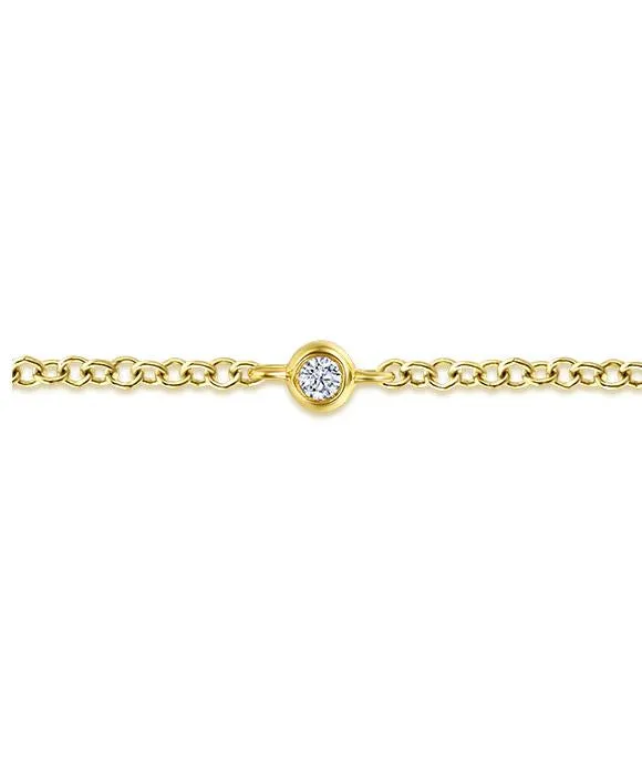 14K Yellow Gold Chain Bracelet with Bezel Set Diamond Stations