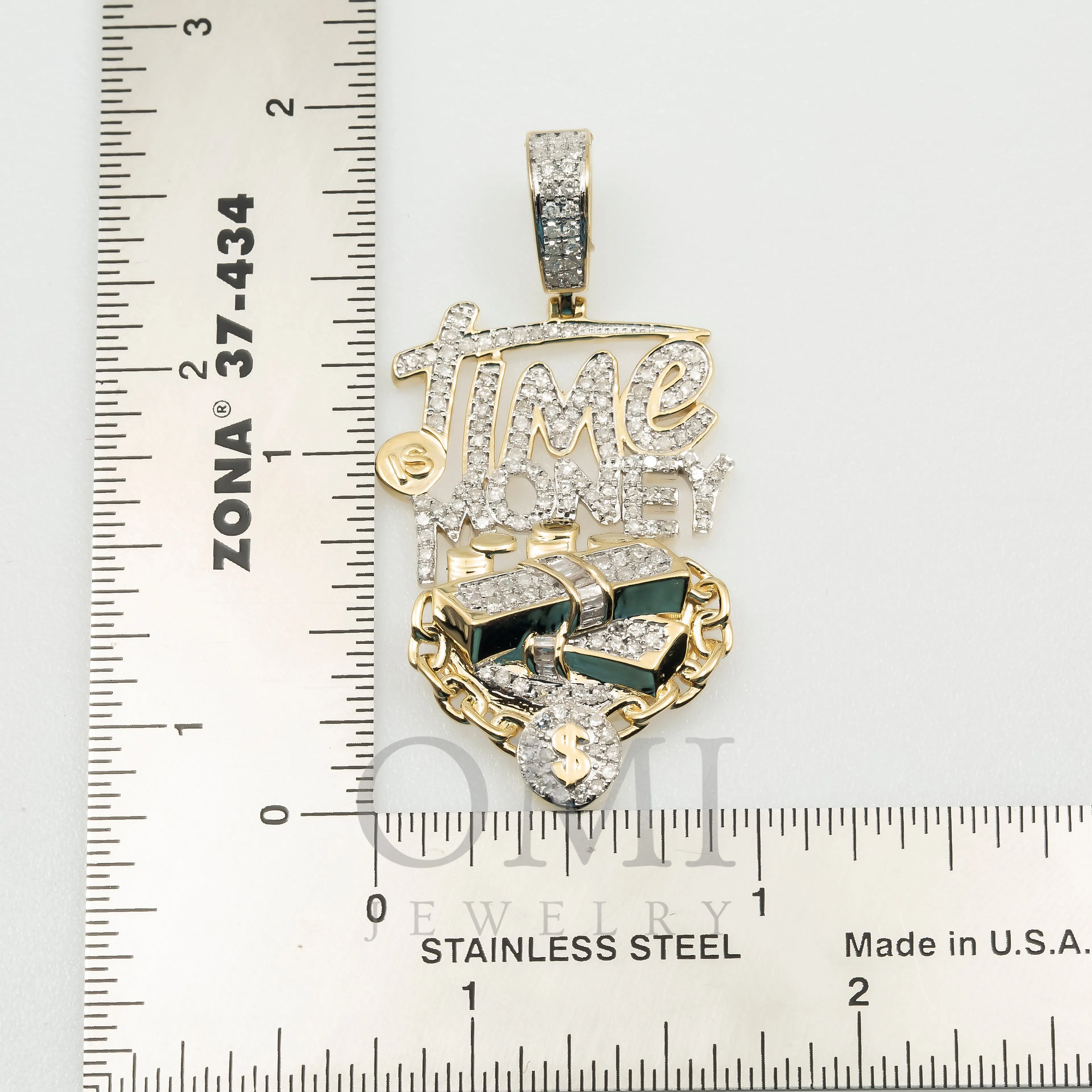 14K YELLOW GOLD DIAMOND TIME IS MONEY CUSTOM PENDANT 1.07 CT