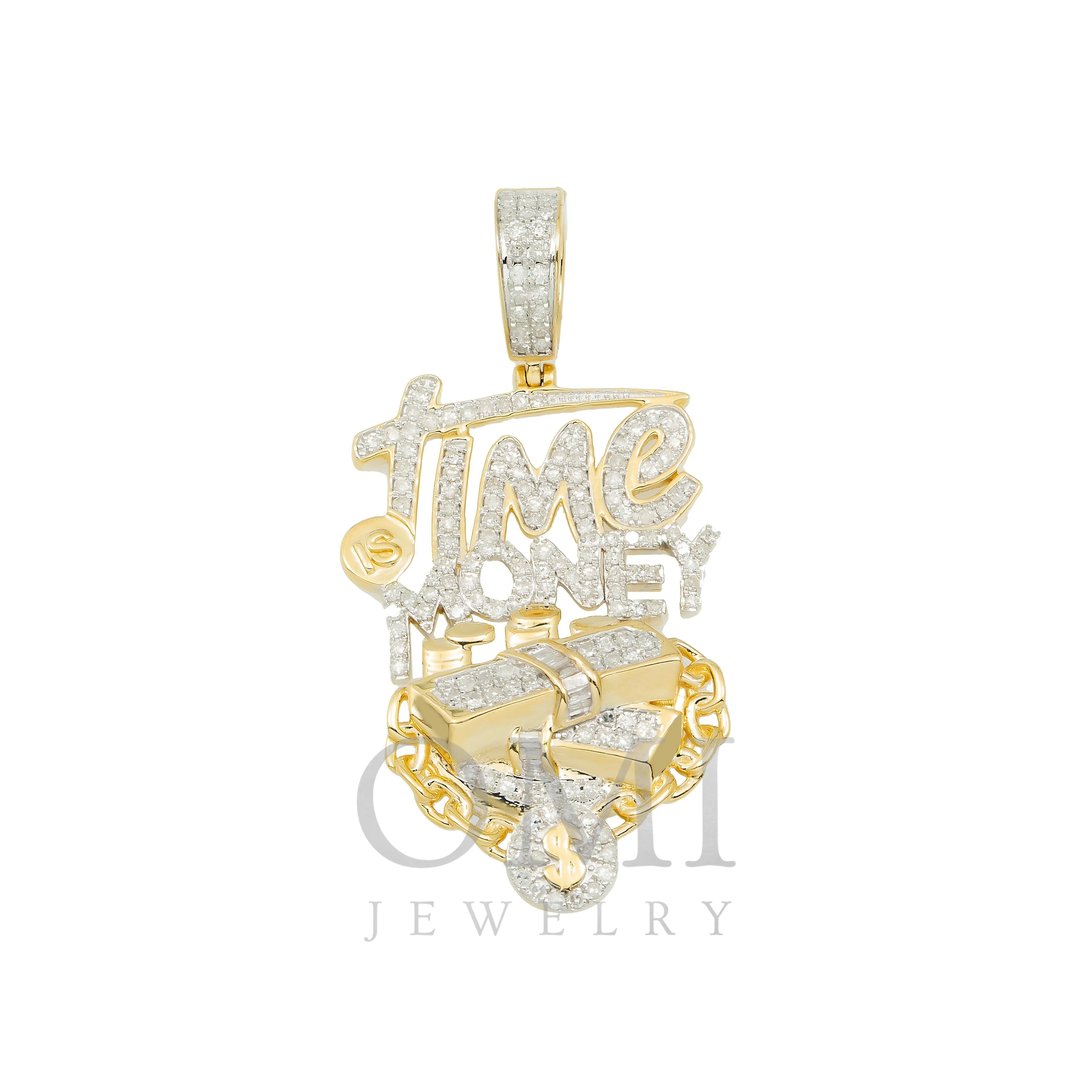 14K YELLOW GOLD DIAMOND TIME IS MONEY CUSTOM PENDANT 1.07 CT