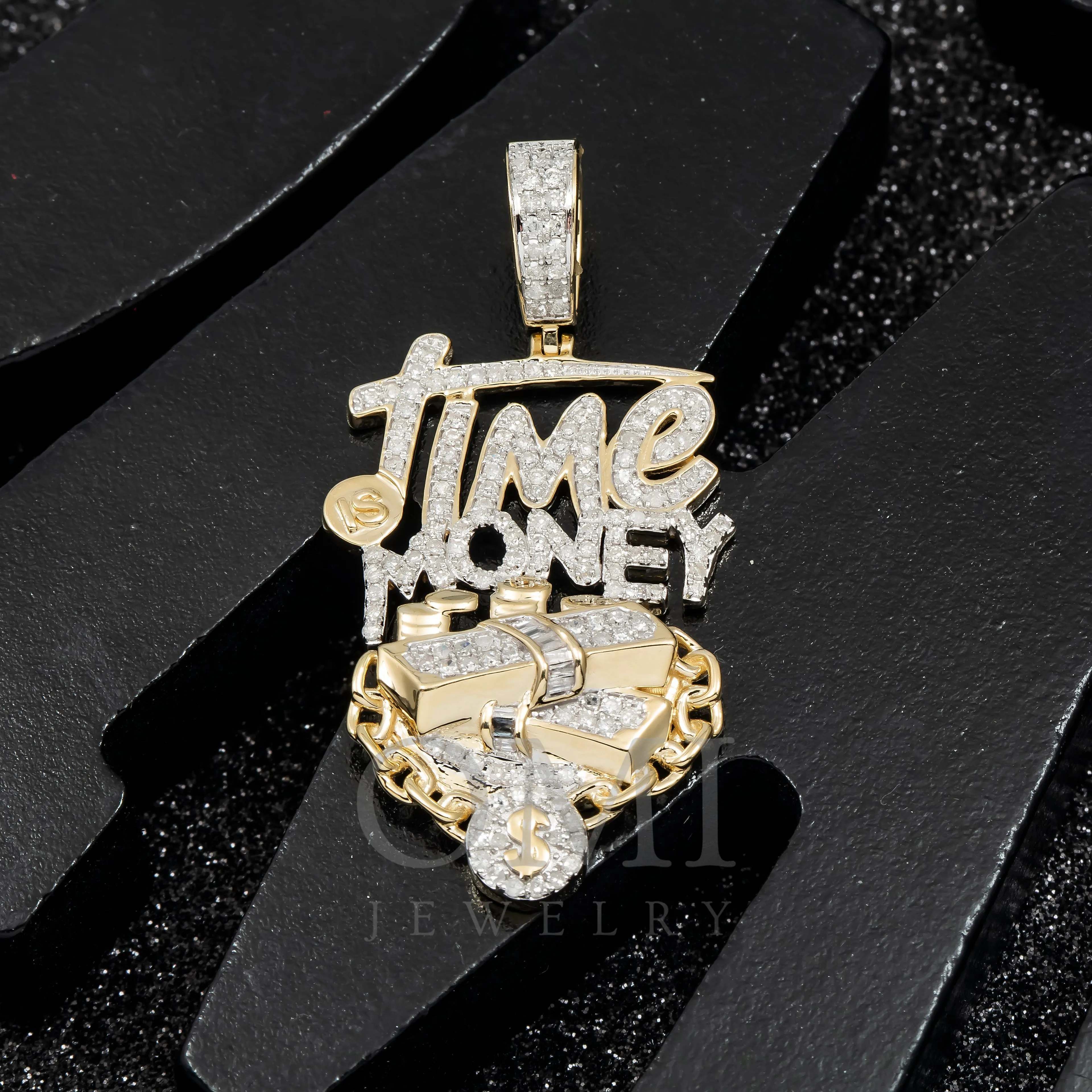 14K YELLOW GOLD DIAMOND TIME IS MONEY CUSTOM PENDANT 1.07 CT