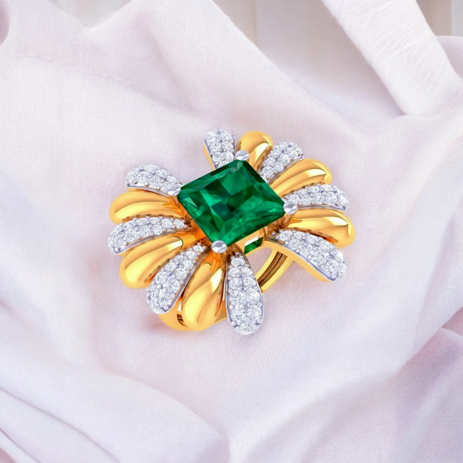 14K yellow gold emerald and diamond ring-62729