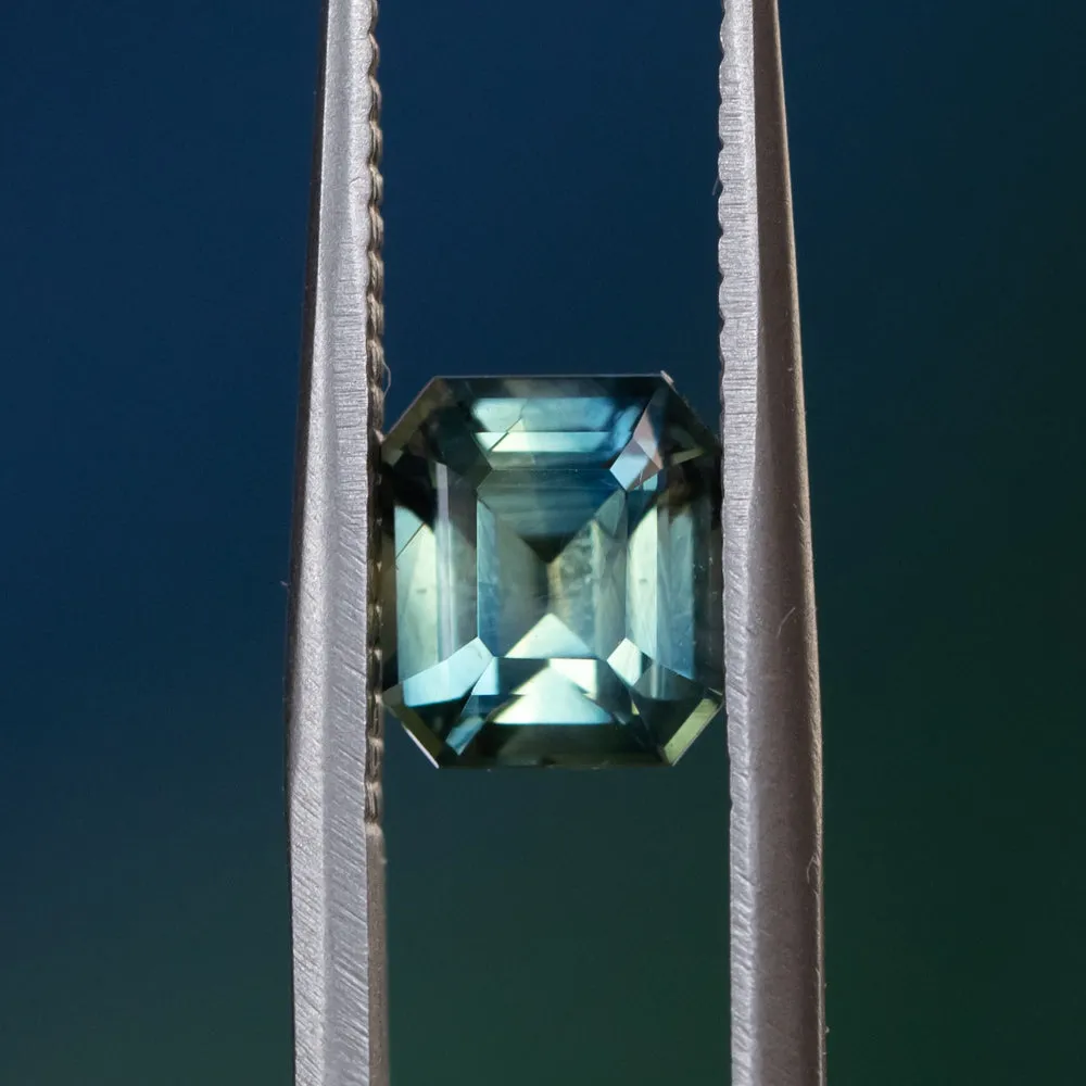 1.60CT EMERALD CUT MADAGASCAR SAPPHIRE, PARTI BLUE GREEN YELLOW, 6.7X6X4MM