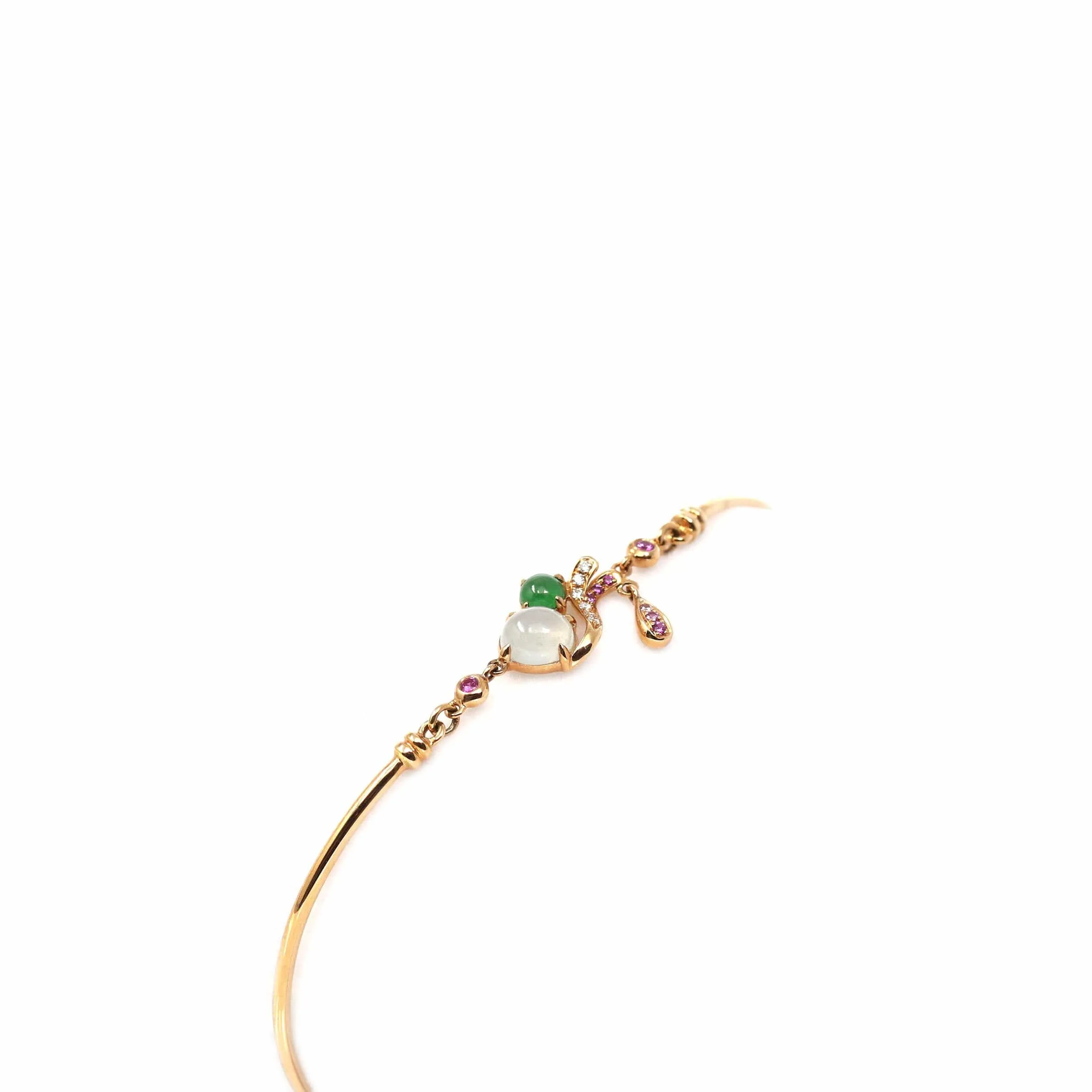 18k Rose Gold "Morning Glory" Half Bracelet Bangle with Green Imperial Jade & Diamonds