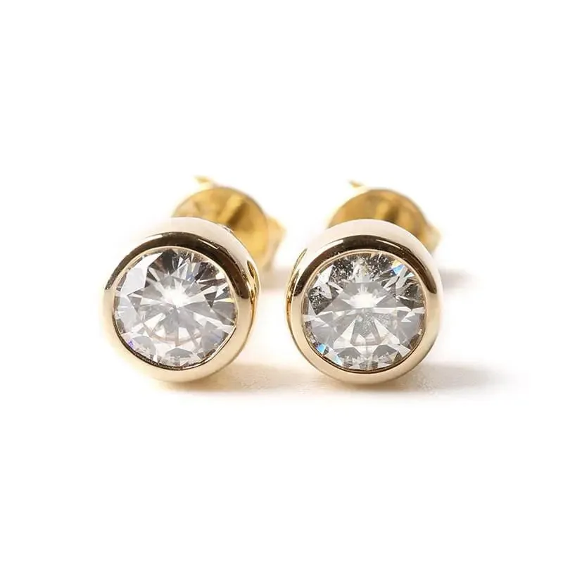 18k Yellow Gold Stud Moisssanite Earrings 1ctw