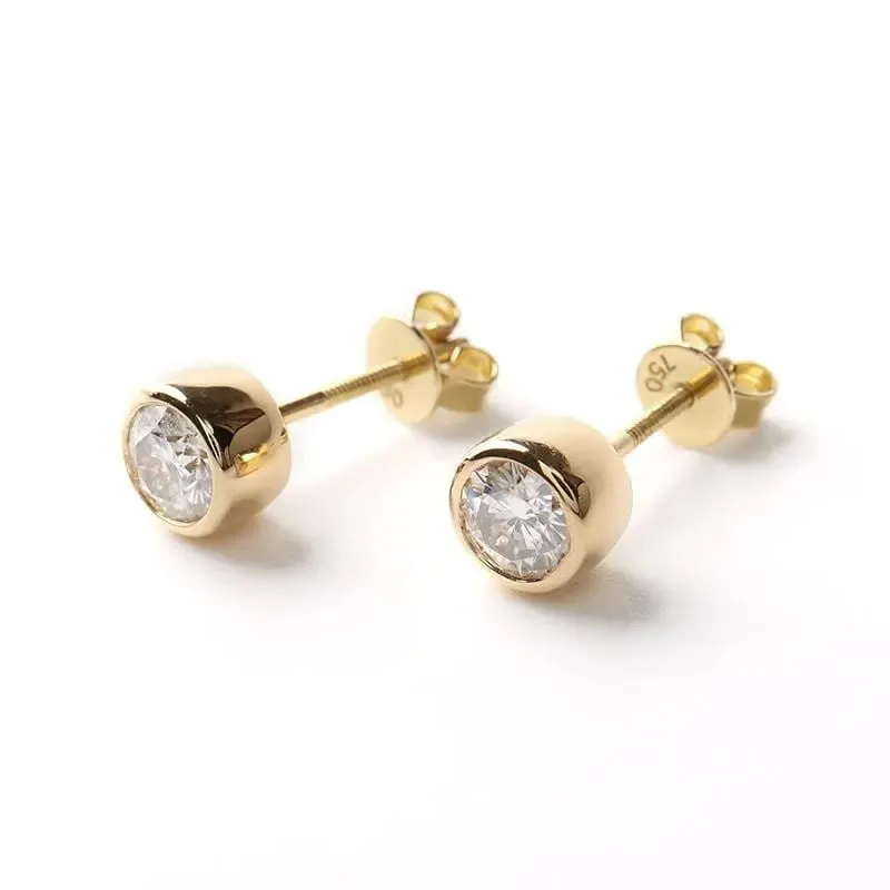 18k Yellow Gold Stud Moisssanite Earrings 1ctw