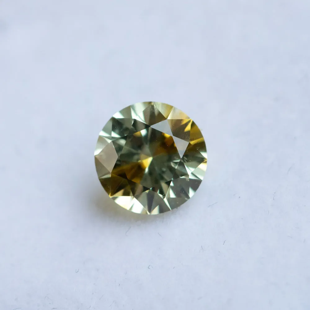 1.96CT ROUND BRILLIANT PRECISION CUT MONTANA SAPPHIRE, BICOLOR YELLOW ORANGE WHITE, 7.5MM