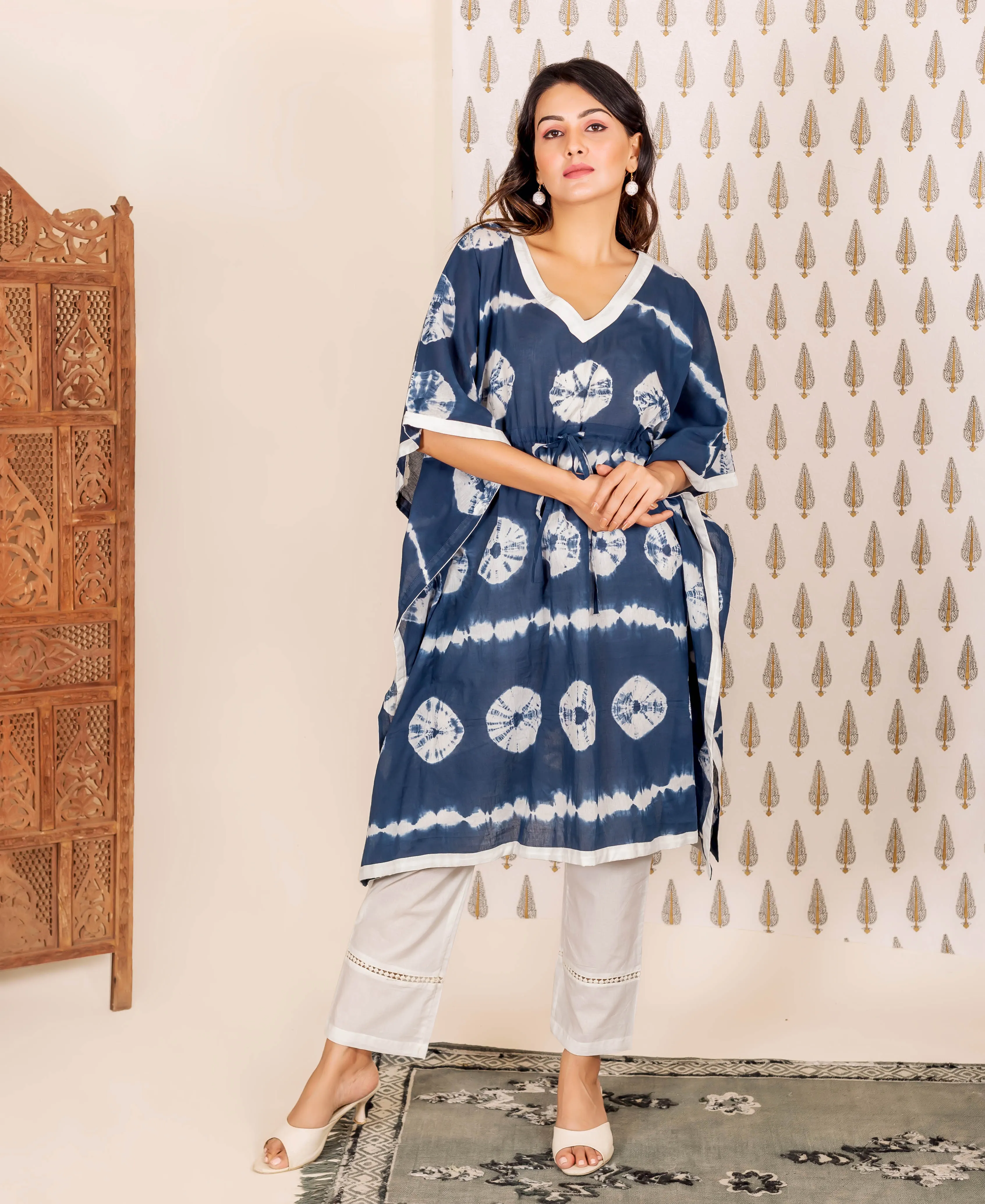 2 Piece Navy Blue Tie and Dye Kaftan Set