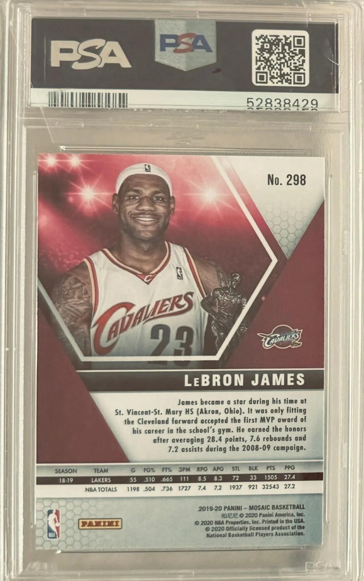 2019 Panini Mosaic Lebron James (PSA Graded: 10/10)