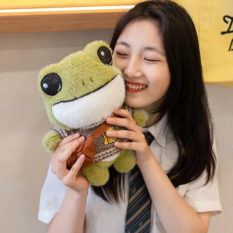 29cm Cute Plush Big Eyes Frog Toy Stuffed Animals Soft Sweater Crossbody Bag Kids Toys Birthday Christmas Gift for Girls Boys