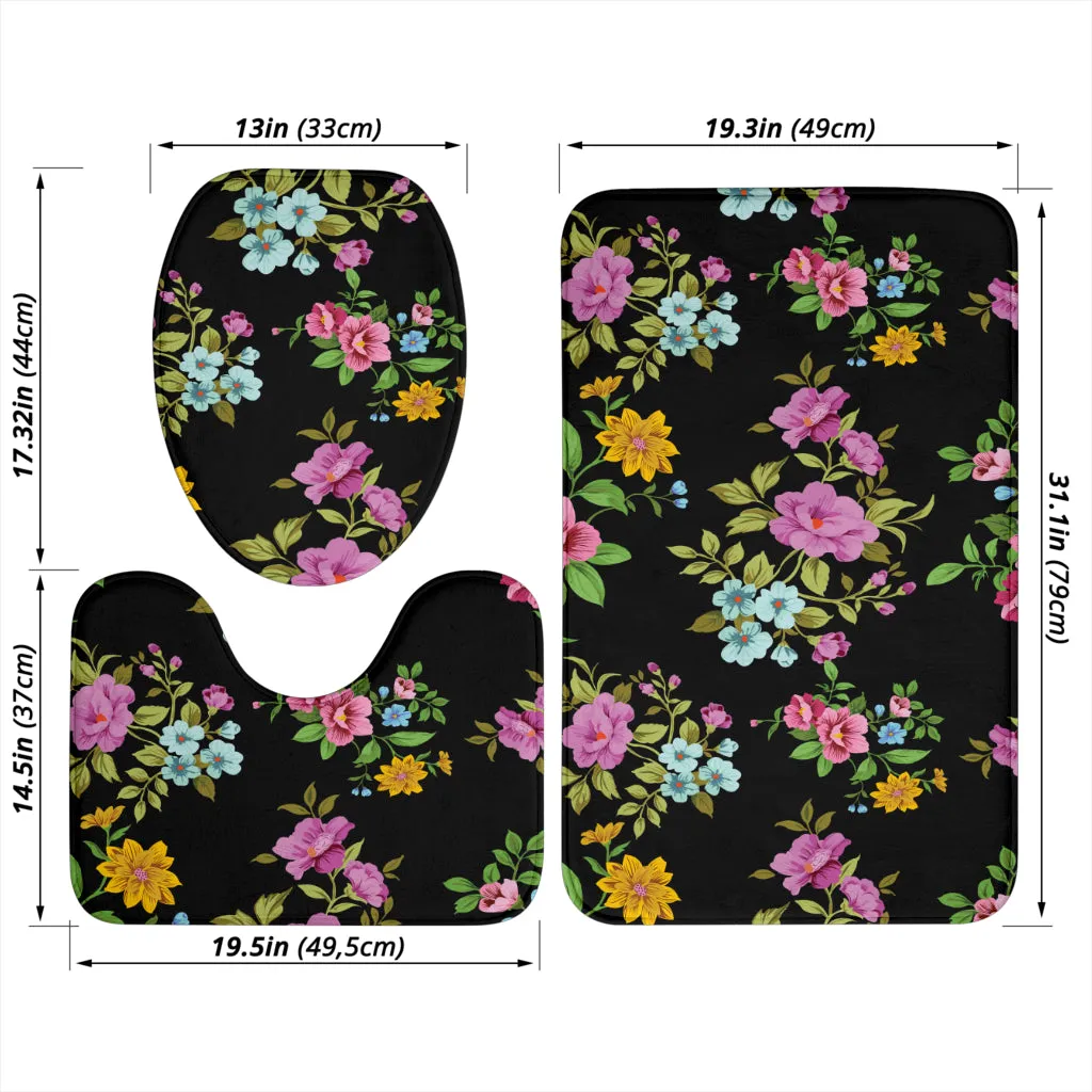 3 Piece Bathroom Set - Flowers on Black