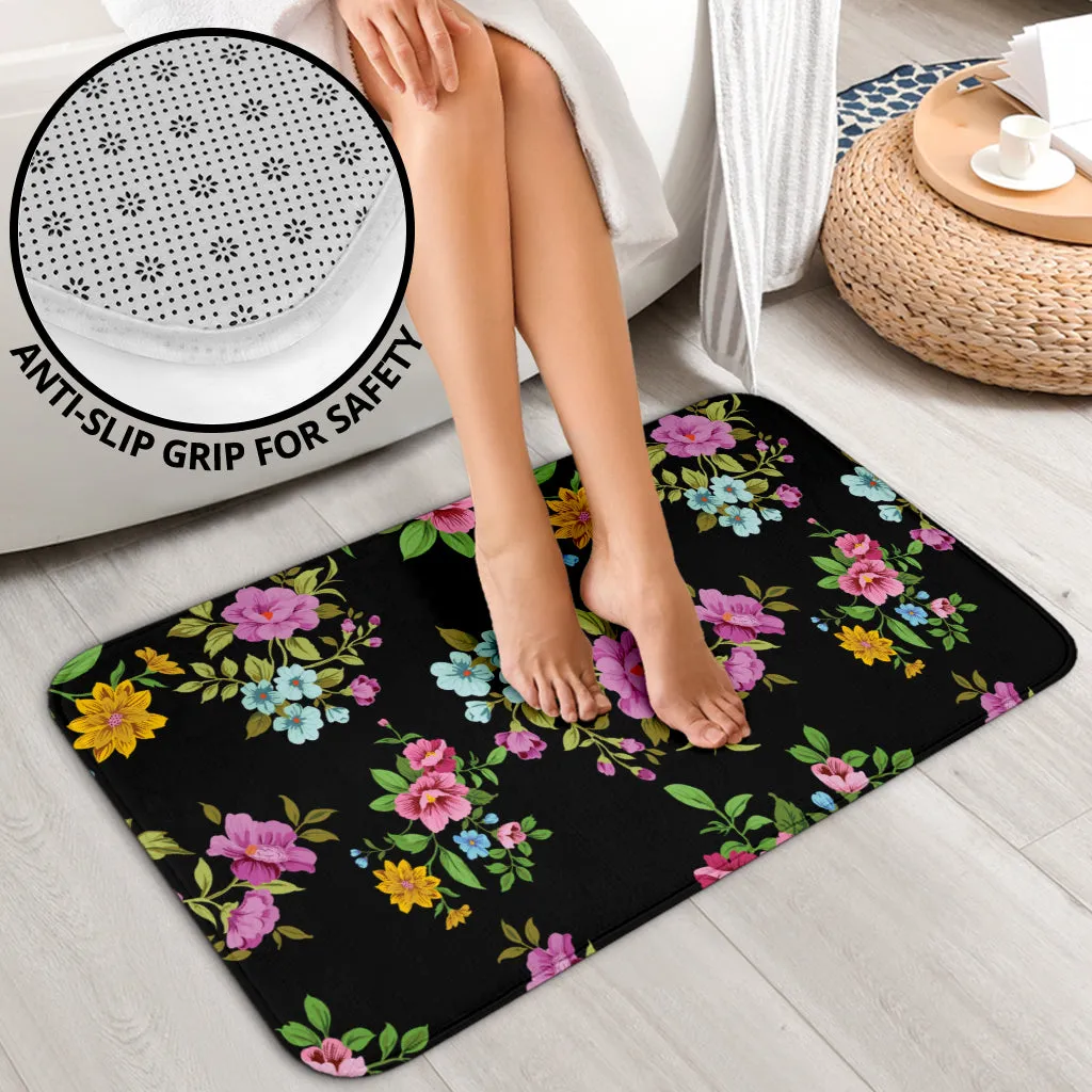 3 Piece Bathroom Set - Flowers on Black