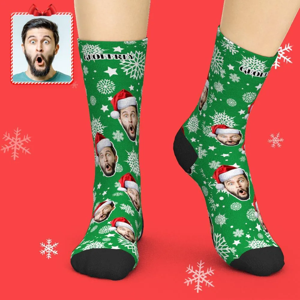 3D Preview Custom Face Socks Add Pictures Christmas Socks - Santa Hat