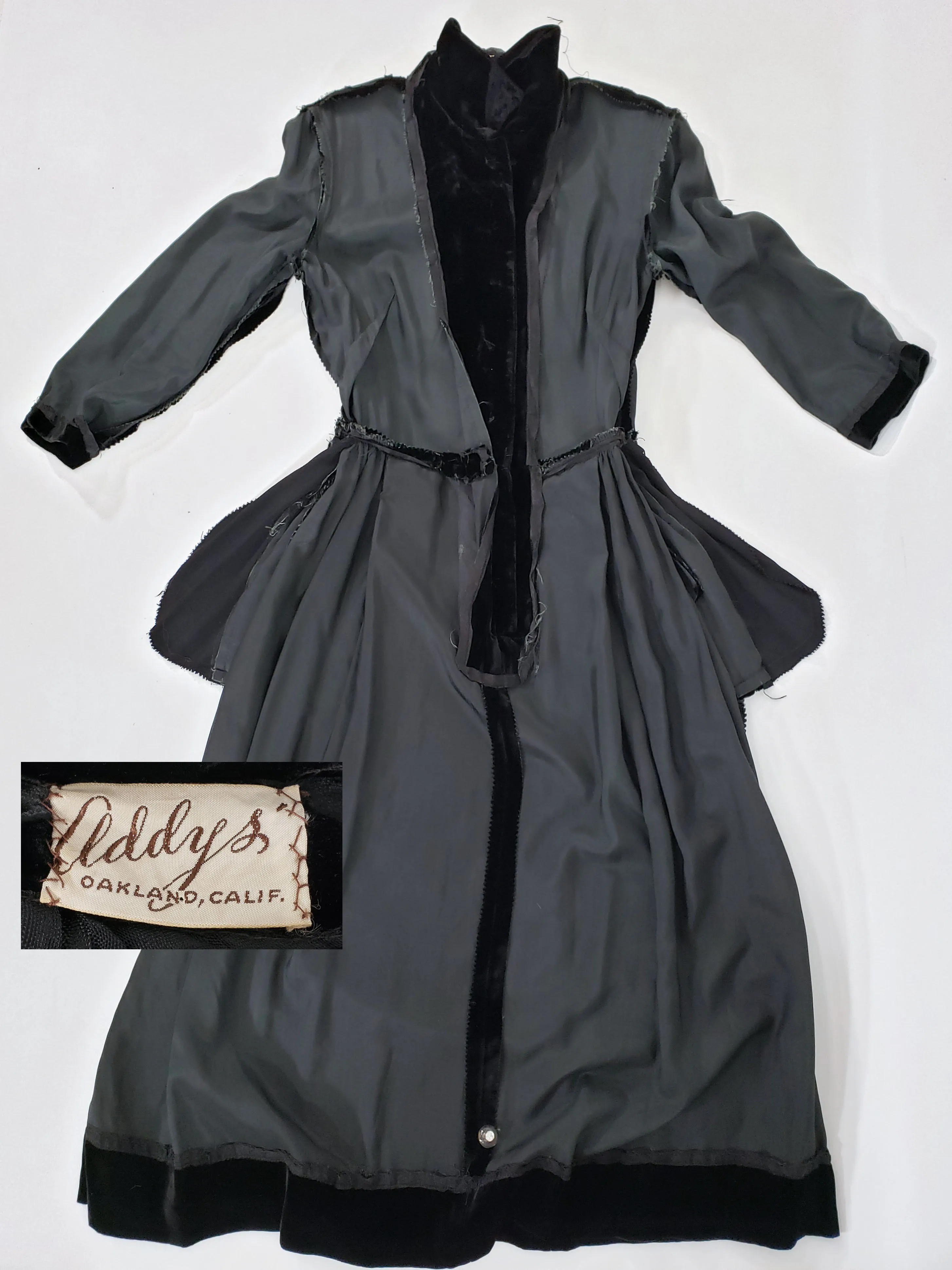 40s Black Velvet Shirtwaist Dress - sm