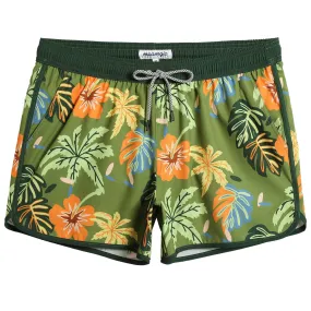 4.5 Inch Inseam Vintage Stretch Green Malaysia Swim Trunks