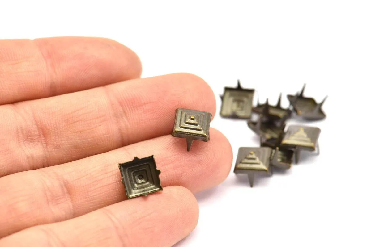 50 Pcs Antique Brass Square Pyramid Studs,findings (8mm) K177