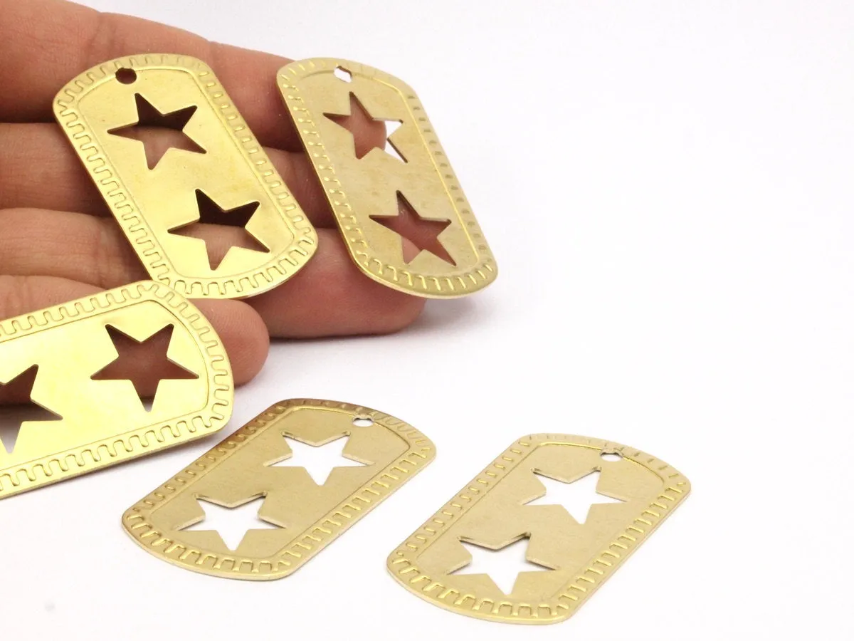 6 Raw Brass Military Tags , Star  (50x28x0.80mm) MT3