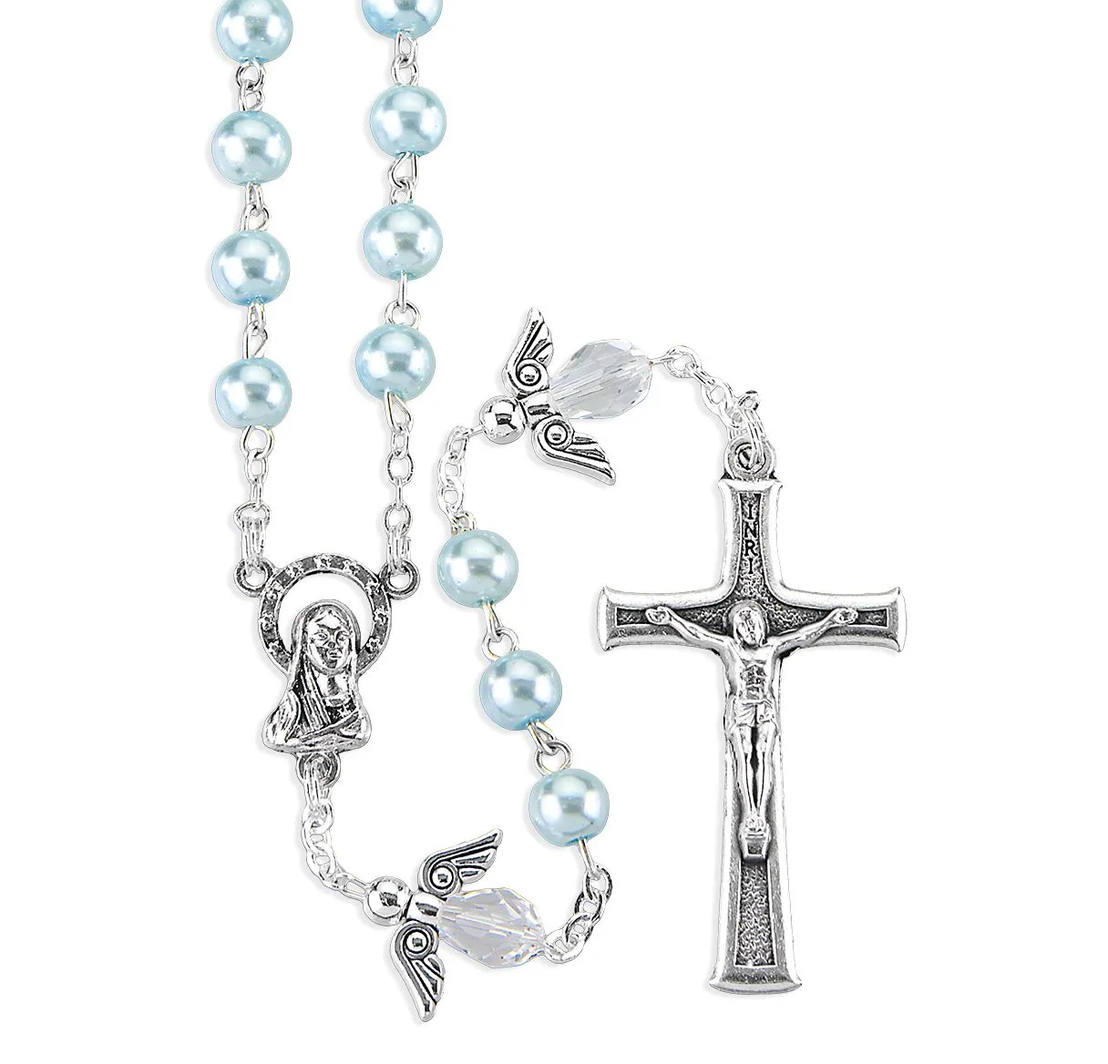 6mm Blue Pearlized Rosary