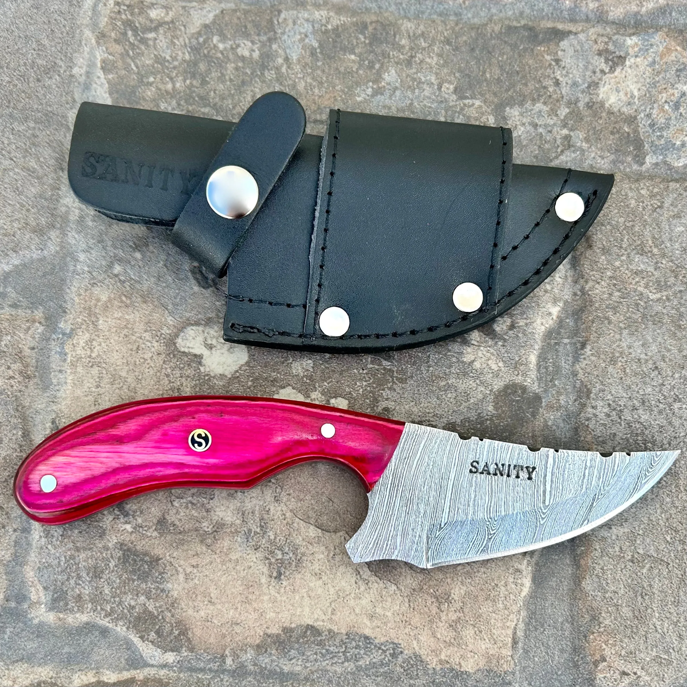 7” Frank James - Pink Wood - Damascus - Horizontal & Vertical Carry - FJ006