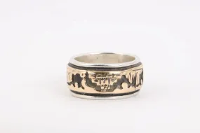 925 Silver 14k Yellow Gold Native Storyteller Ring Band Size 6.5 (11.54g.)