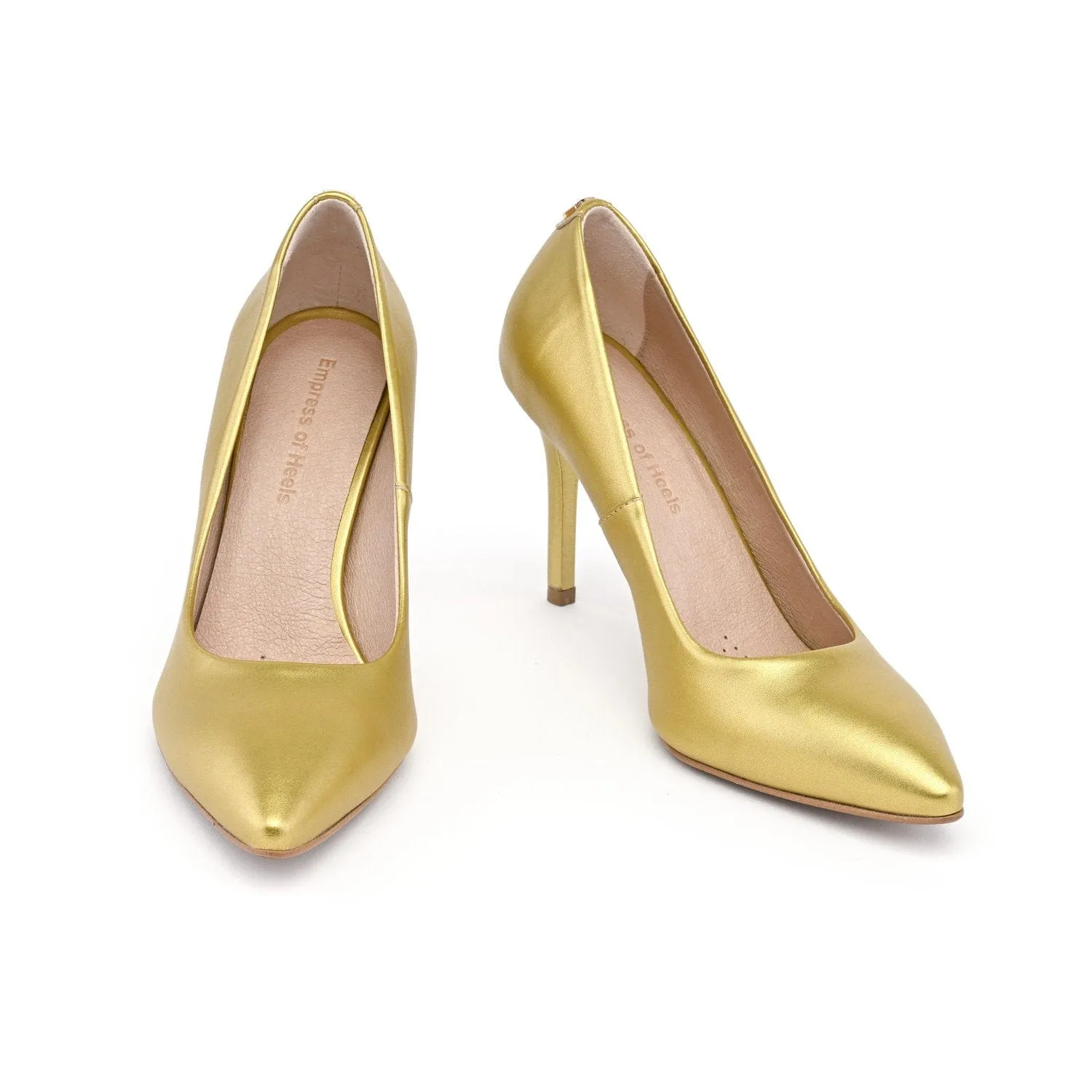 95mm Vegan Apple Leather Heels | Golden Glamour