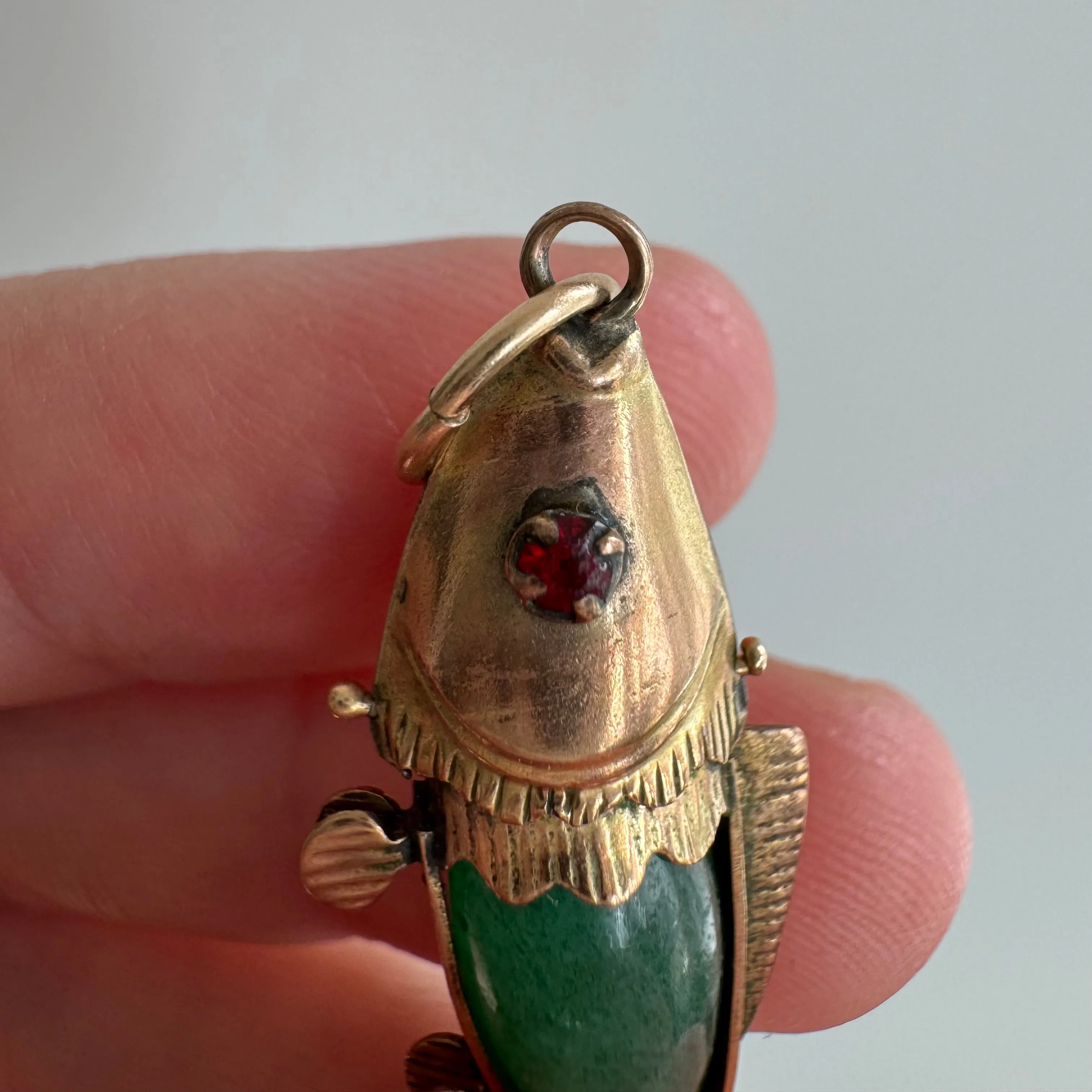 A N T I Q U E // lucky fish / 14k and aventurine antique articulated fish / a pendant