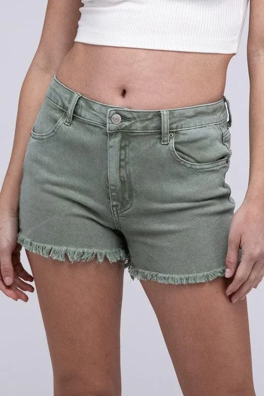 Acid Washed Frayed Cutoff Hem Shorts