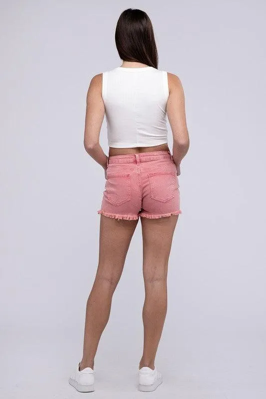 Acid Washed Frayed Cutoff Hem Shorts