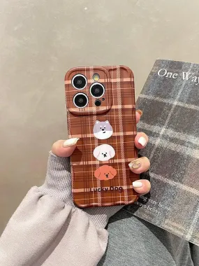 ACPC227 Cute Phone Case For iPhone 15, 14, 13, 12, and 11 Pro Max - Lucky Dog - Brown Plaid Cover