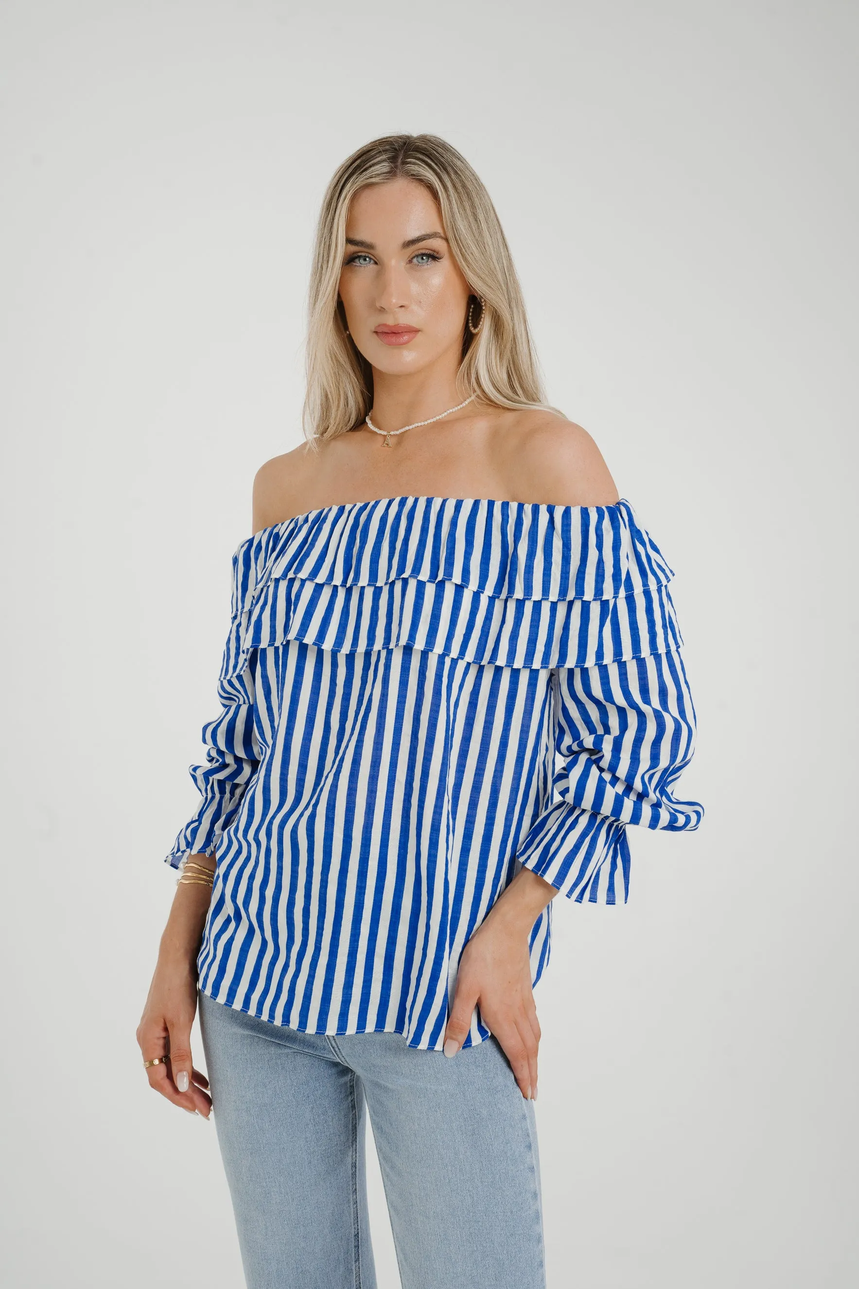 Ally Bardot Top In Blue Stripe