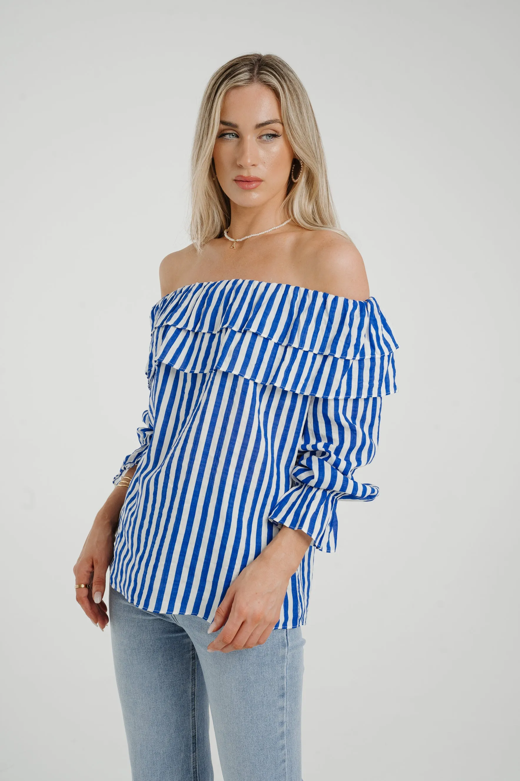 Ally Bardot Top In Blue Stripe