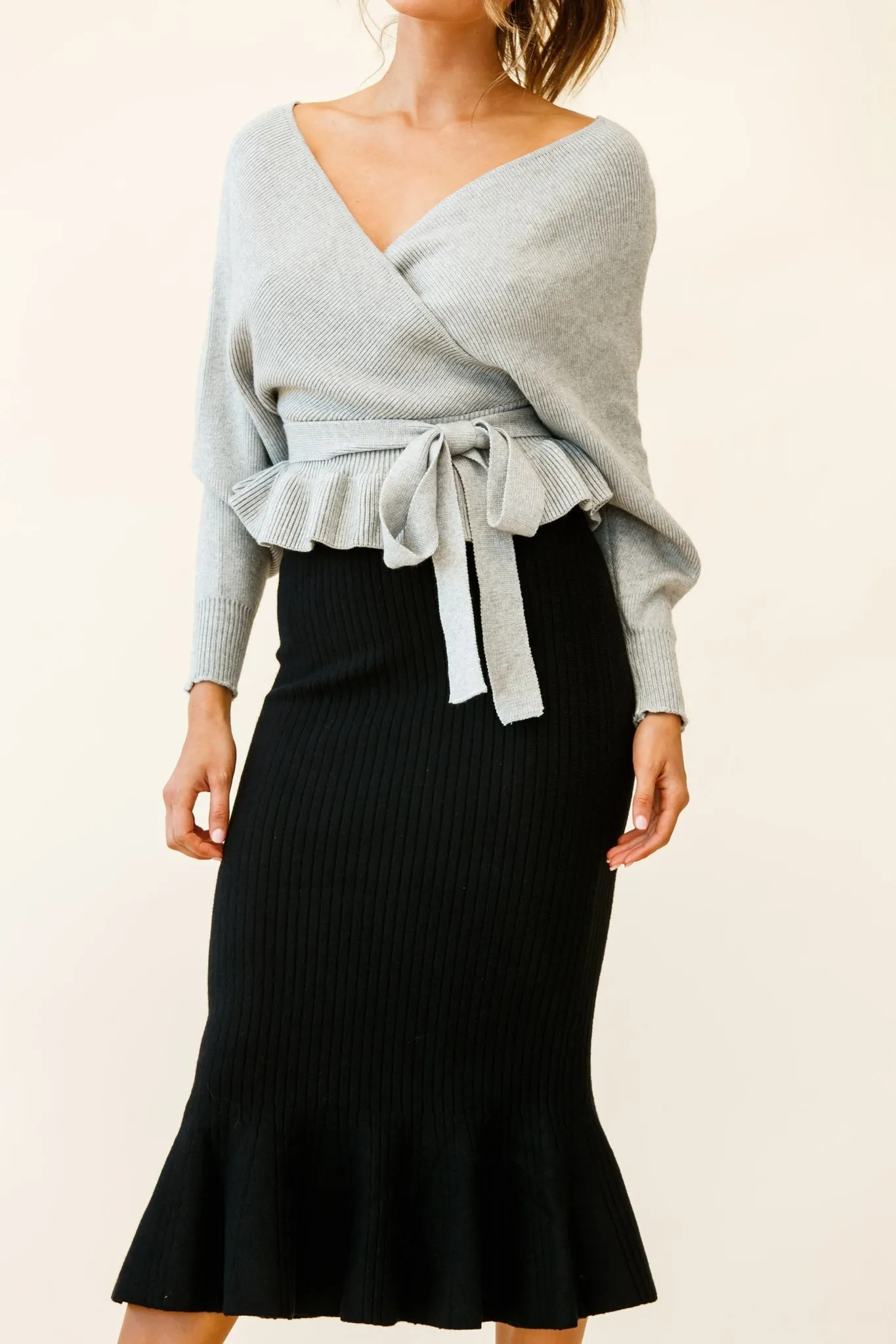 Amara Long Sleeve Knit Top Grey