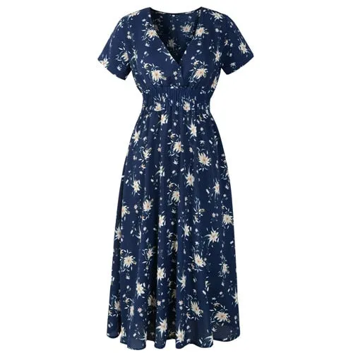 Années 40 Robe d'Été Liberty Col V Floral