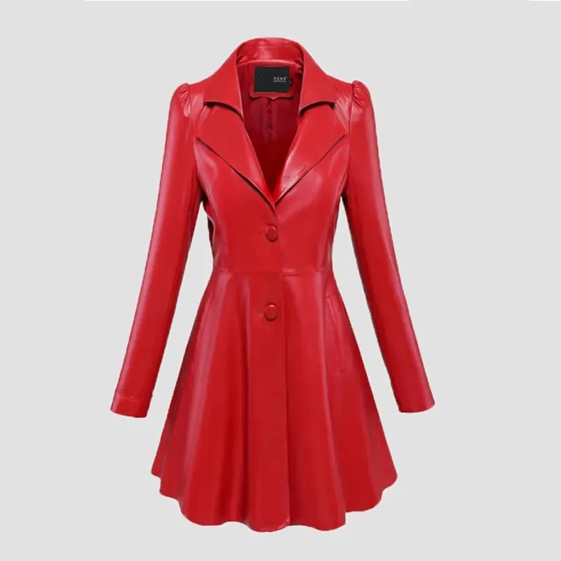 Années 50 Manteau Évasé Pin Up Cuir Synthétique