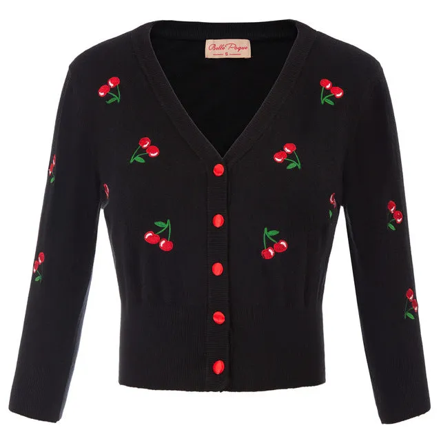 Années 50 Rétro Pin Up Cardigan Broderie Cerises