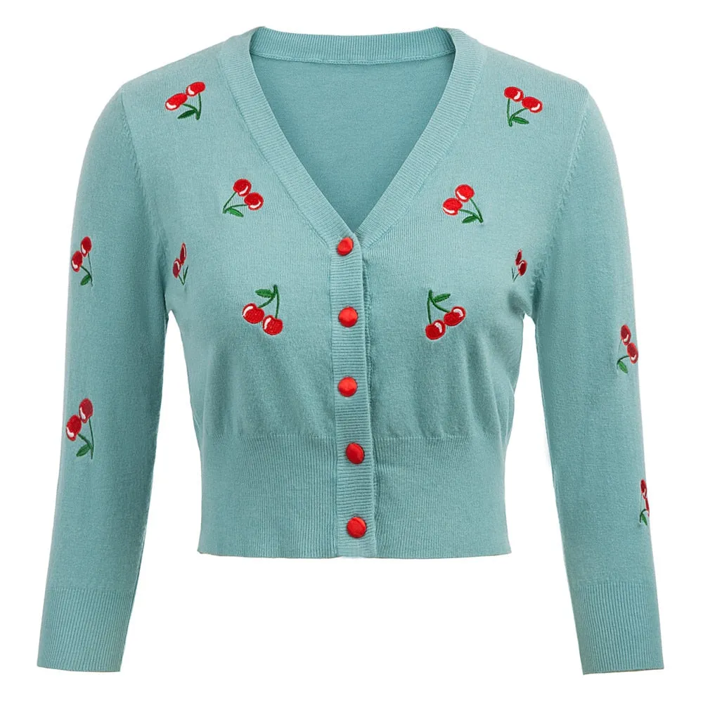 Années 50 Rétro Pin Up Cardigan Broderie Cerises