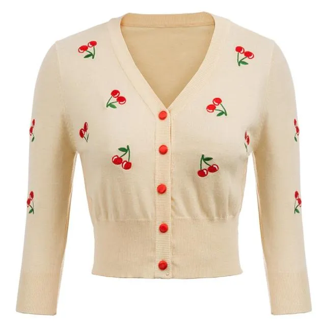 Années 50 Rétro Pin Up Cardigan Broderie Cerises